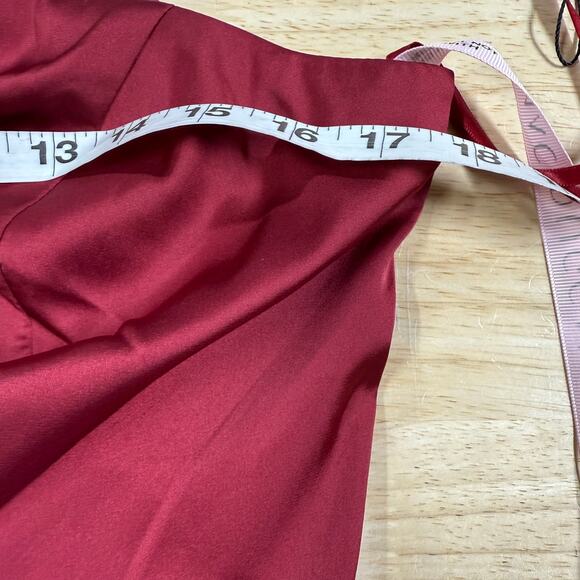 Mac Duggal NWT One Shoulder Tie Puff Sleeve Satin Trumpet Gown Deep Red Size 8 - Picture 6 of 9